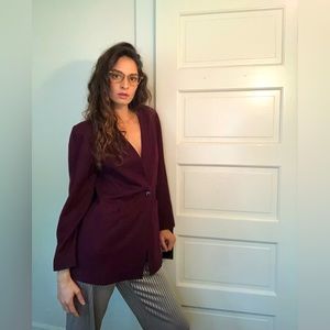 Vintage Daniel Niveau Maroon Wool Blazer Deep Button Closure & Pockets USA Made